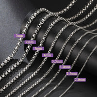 Skyrim Fashion Long Box Chain Necklace Stainless Steel Basic Punk 2-7mm Thick Chains Jewelry Gift for Men Women Wholesale