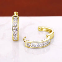 Huitan Classic Design Women Hoop Earrings Full with Princess Square CZ Simple and Elegant Female Accessories Versatile Jewelry