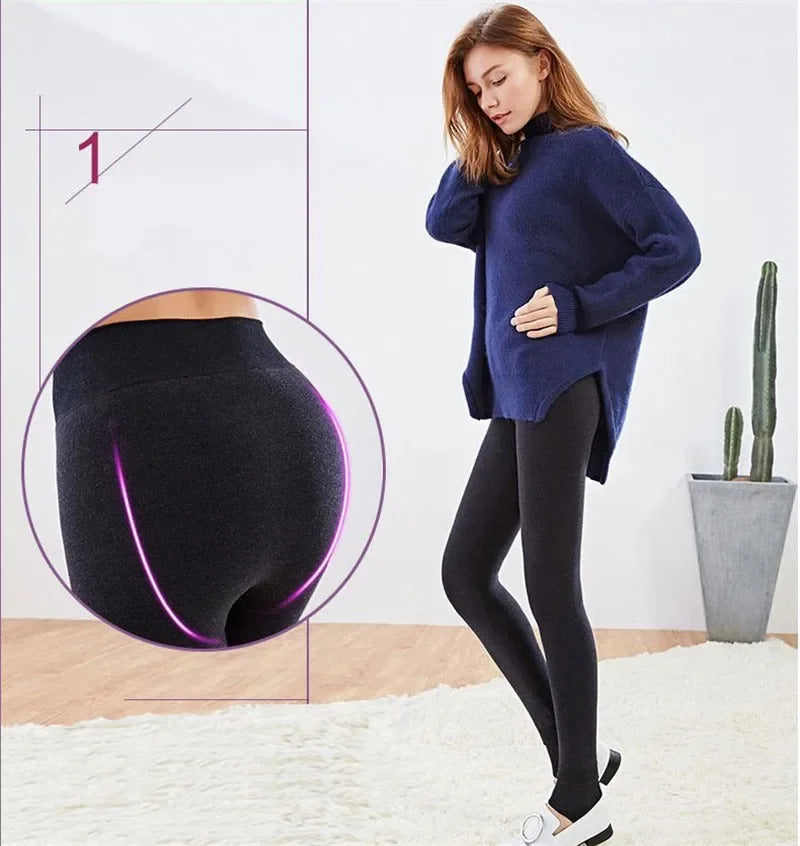 Women Winter Leggings Warm Leggins High Waist Solid Color Velvet Women Thickened Velvet Leggings Casual Stretchy Leggings