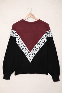 Black Colorblock Chevron Leopard Pullover Sweater