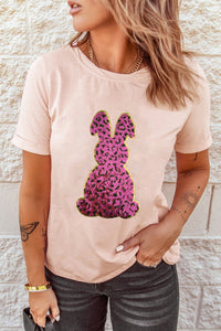 Pink Sequined Leopard Bunny Easter Graphic Tee