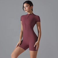 Yoga Set Women's Jumpsuits One-Piece Suit Zipper Short Sleeve Gym Push Up Workout Clothes Fitness Bodysuit Sportswear Tracksuit