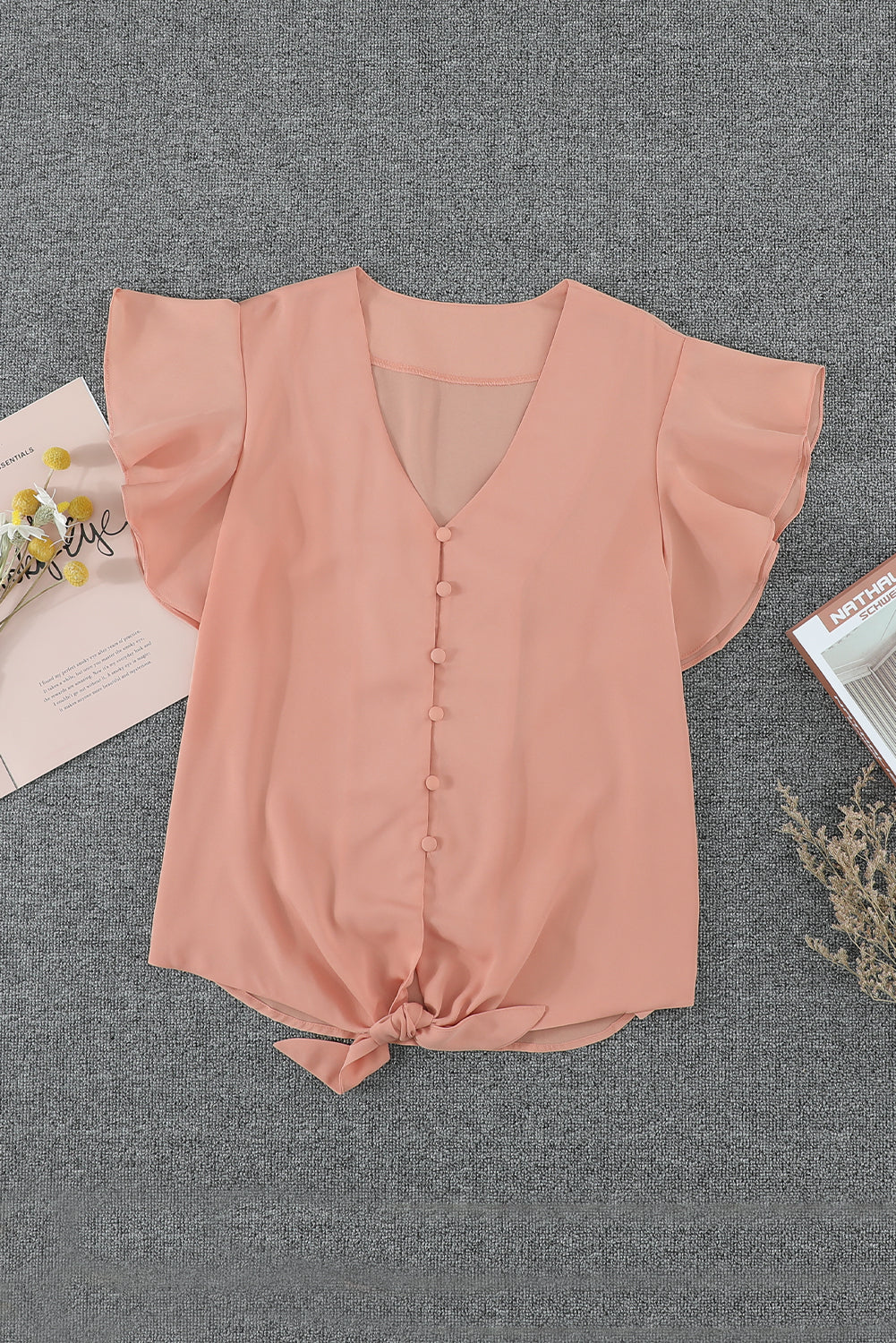 Apricot Forever Tonight Button Tie Top