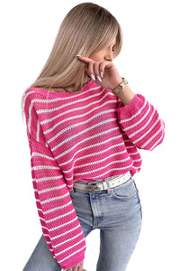 Rose Drop Shoulder Contrasting Striped Sweater