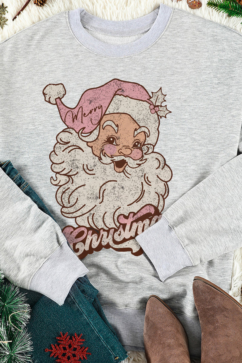 Gray Christmas Santa Claus Graphic Sweatshirt