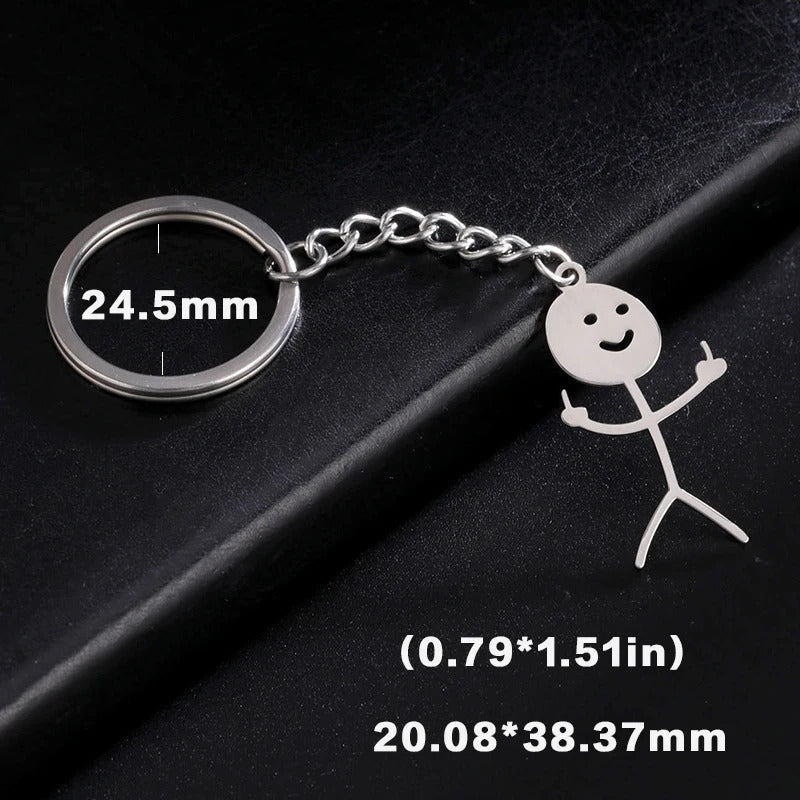 Teamer Funny Middle Finger Stickman Keychain 2024 Cute Trend School Bag Car Key Pendant Couple New Trinket Gift Keyring