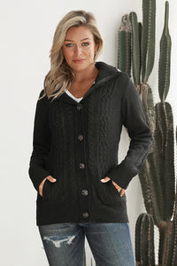 Navy Blue Long Sleeve Button-up Hooded Cardigans