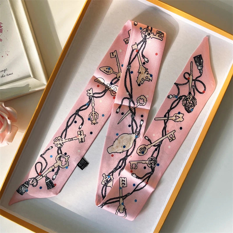 2022 Luxury Silk Scarf Slim Hair Accessories Fashion Bag Handle Ribbon Ladies Horse Print Headband Belt Ladies Fall New 60SKU