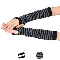 Winter Fashion Striped Arm Warmers Knitted Female Wrist Hand Warmer Pure Color Long Fingerless Gloves Mitten Women Sleeves