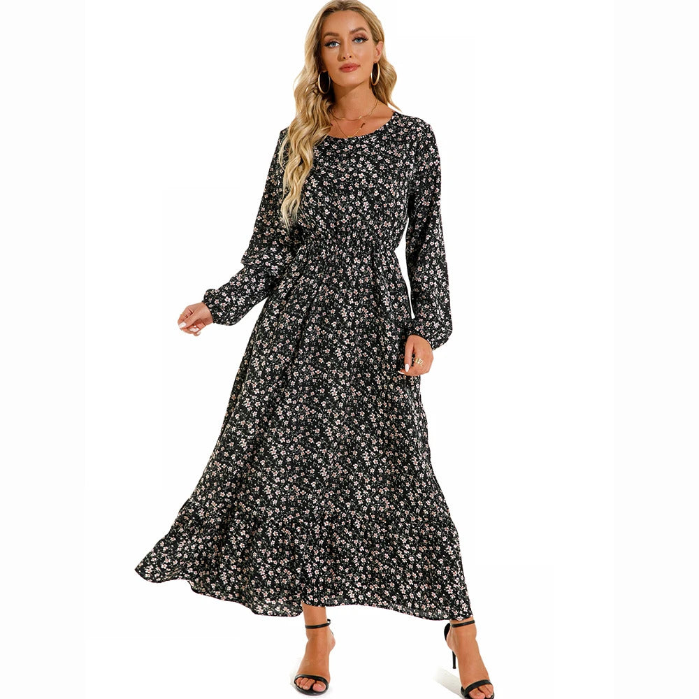 Women Maxi Dresses Sping Autumn Bohemian Casual Full Sleeve High Waist Beach Woman Chiffon Dresses Floral Vestidoes Long Dress