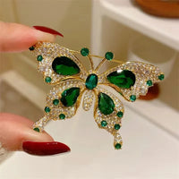 Retro Green Emerald Crystal Butterfly Brooches for Women Girls Elegant Badges Classic Lady Dress Suit Jewelry Accessories Gifts