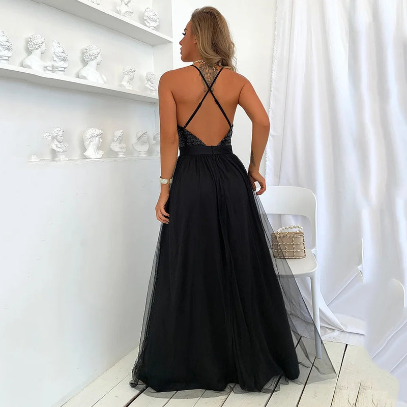 Sexy backless slip Sequin corset maxi summer dress women mesh long bodycon red Christmas party dress bridesmaid evening dresses