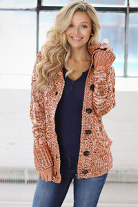 Orange Long Sleeve Button-up Hooded Cardigans