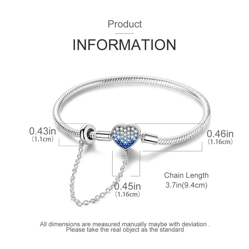 Original Bracelets 925 Silver 17-20CM Heart Safety 3mm Chain Snake Bone Bracelet Fit DIY Charms Bead Birthday Jewelry Gifts