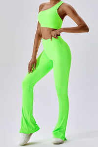 Light Green One Shoulder Split Bottom 2pcs Active Set