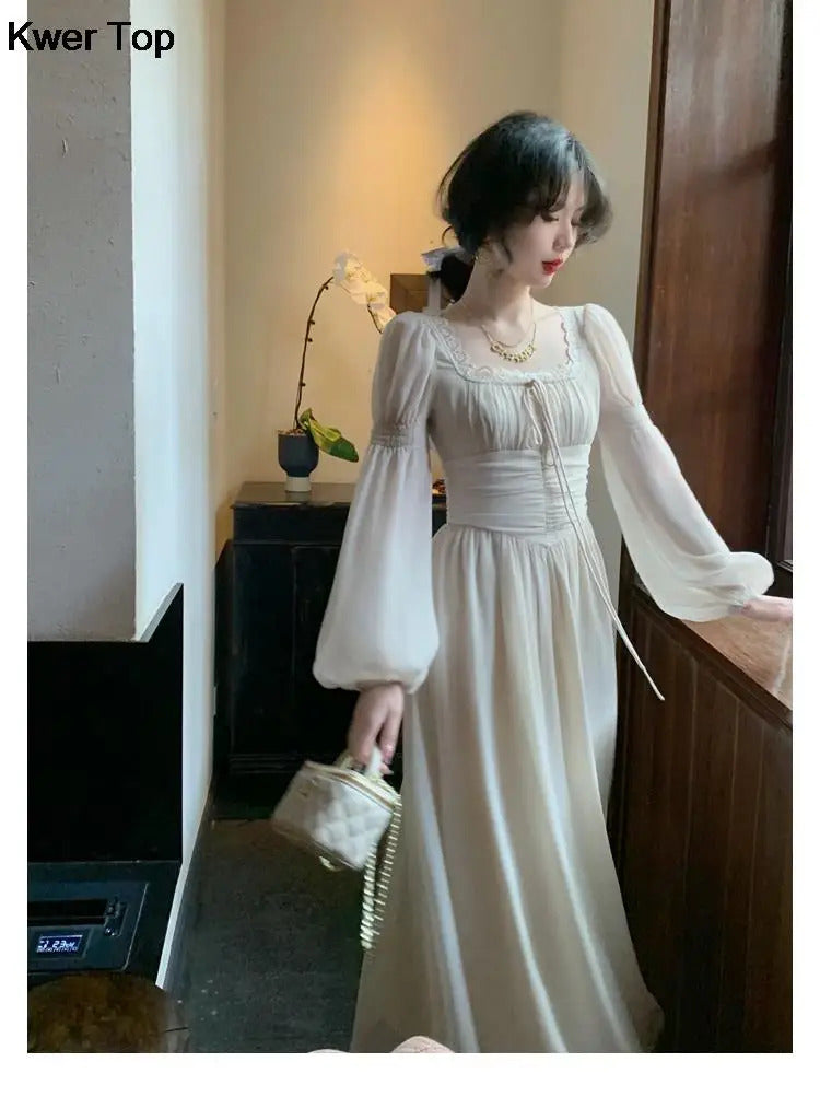 French Elegant Princess Evening Party Midi Dresses for Women Autumn Slim Bandage Long Sleeve Vestidos Korean Spring Clothes