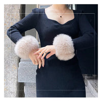 Natural Fox Fur Cuffs Wrist Arm Warmer Women Jacket Coat Sleeve Fur Triming Ladies Bracelet Real Fur Wristand Glove Snap Ring