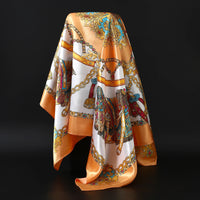 90*90cm Silk Scarf Women Print Hair Neck Square Office Ladies Shawl Bandanna Muslim Hijab Handkerchief Muffler Foulard female