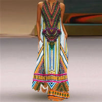 Women's summer Boho vintage maxi dress Women's pocket loose casual print A-line dresses