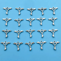 10/20pcs Antique Silvery Angel Wings Key Heart Creative Charm For Jewelry Making Bracelet Necklace Earrings Keychain DIY Handmad