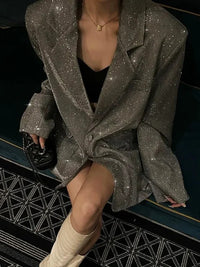 Tossy Sequin Glitter Lapel Suit Outwear For Women Luxury Long Sleeve Fashion Pocket Elegant Sparkle Coat Women's Suit Outwear