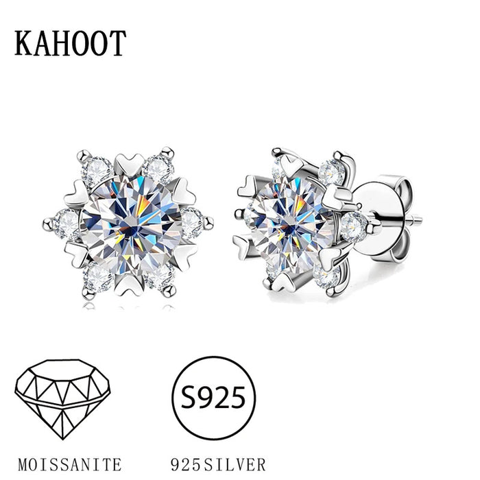 S925 silver moissanite snowflake earrings for women, fashionable and classic 6-claw design as a Valentine's Day gift for friends