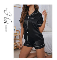 Plus Size Summer Silk Satin Women's Pajamas Set Button down Top & Shorts 2 Pieces Sleepwear V-Neck Nightwear Loungewear Ladies