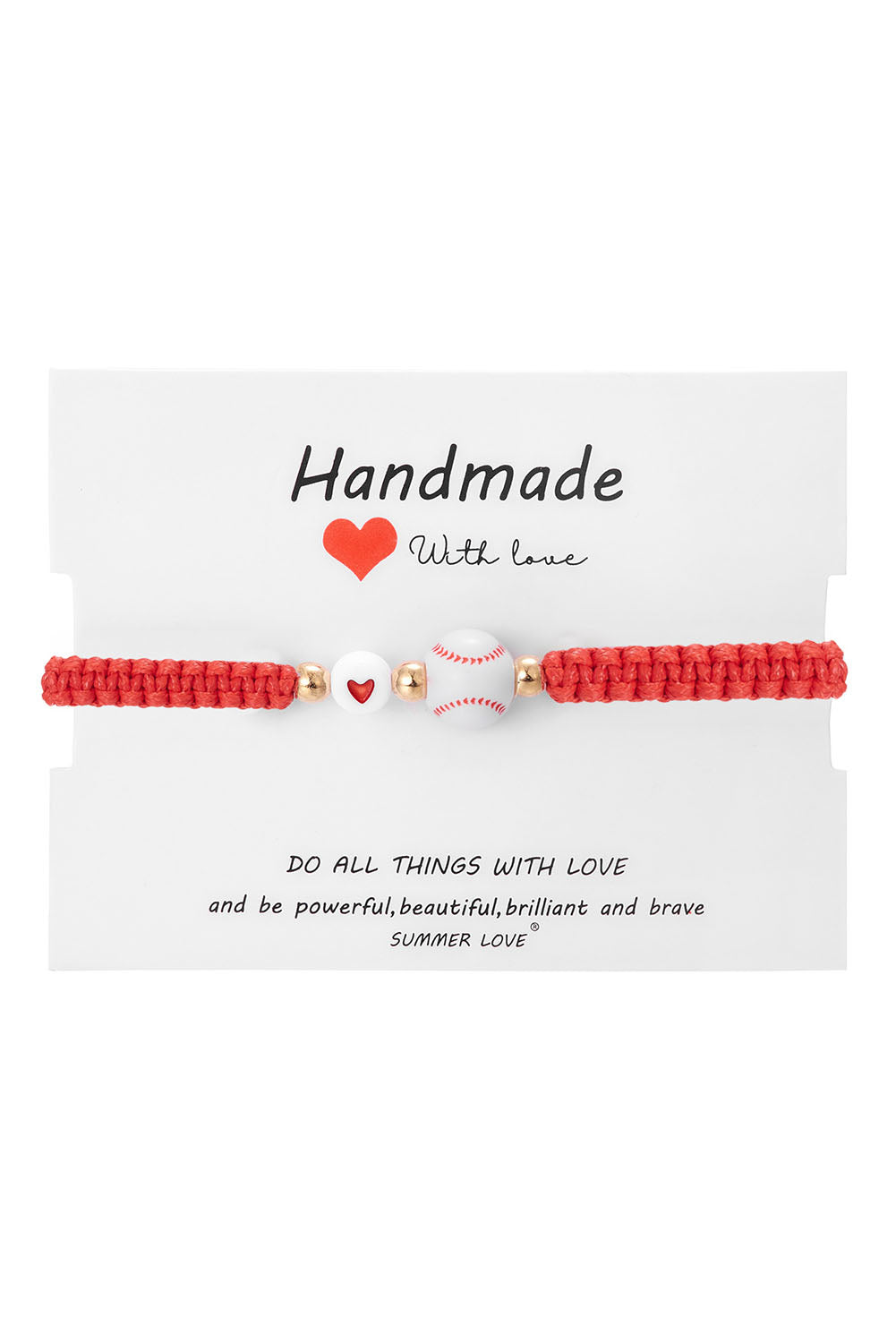 White Baseball Lover Fiery Red Rope Bracelet