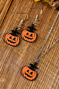 Carrot Pumpkin Face Halloween Necklace Earrings Jewelry Set