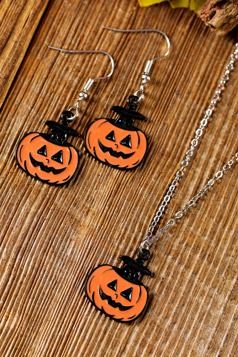 Carrot Pumpkin Face Halloween Necklace Earrings Jewelry Set