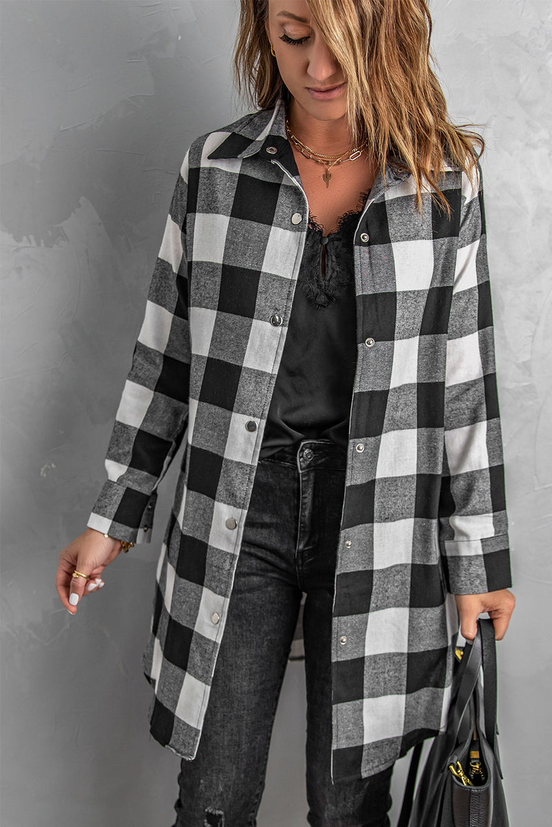 Blue Turn-down Collar Plaid Shirt Jacket