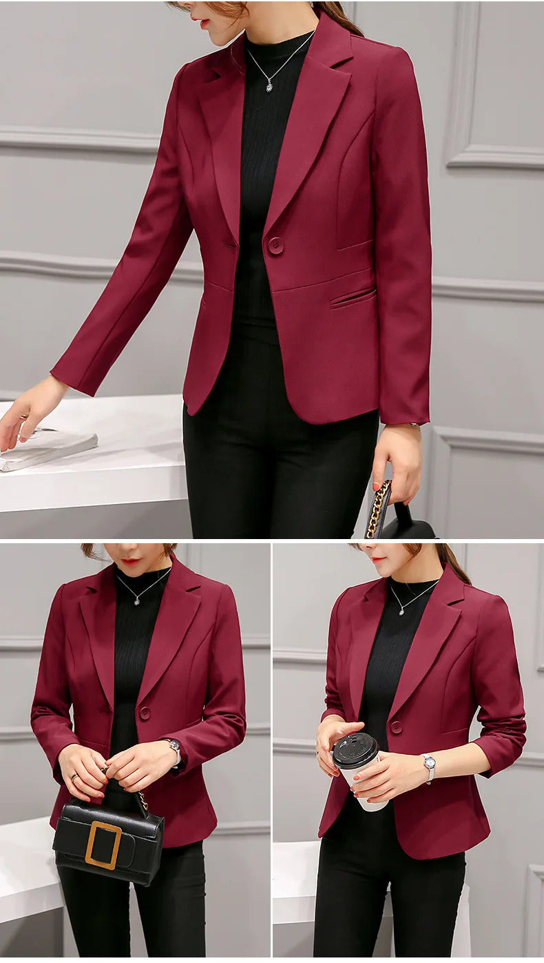 Women's Blazer 2022 Red Long Sleeve Blazers Pockets Jackets Coat Slim Office Lady Jacket Female Tops Suit Blazer Femme Jackets