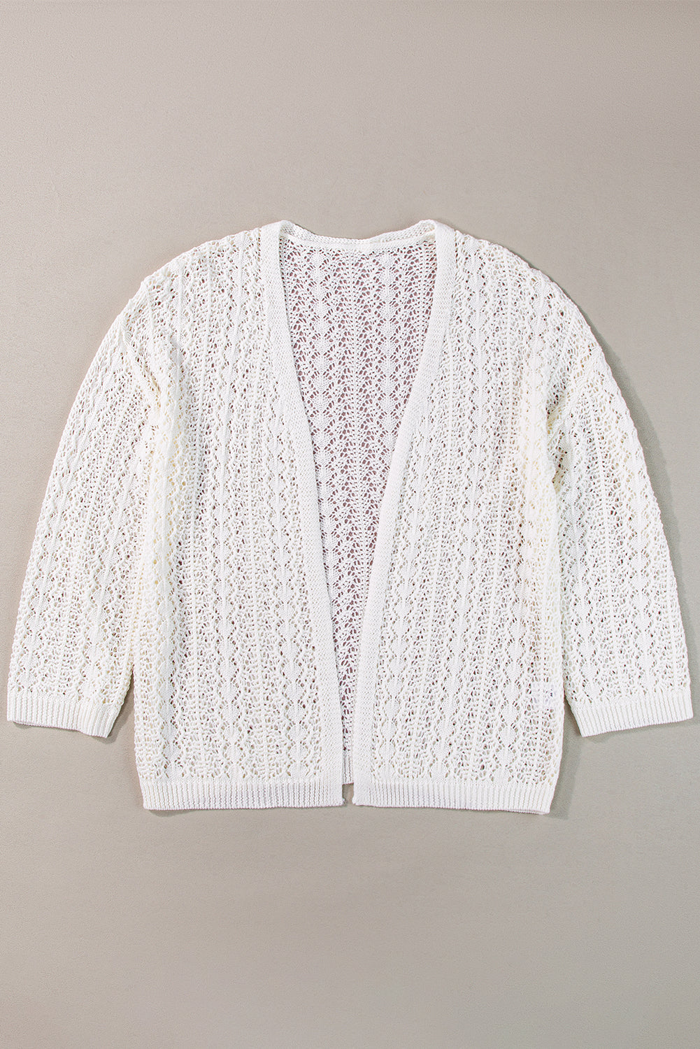 Apricot Hollow Out Knit Drop Shoulder Open Front Cardigan