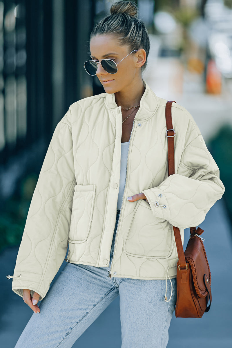 Khaki Stand Collar Quilted Liner Jacket