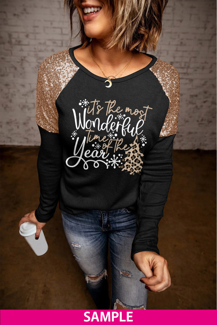 Blank Apparel - Black Sequin Shoulder Long Sleeve Top