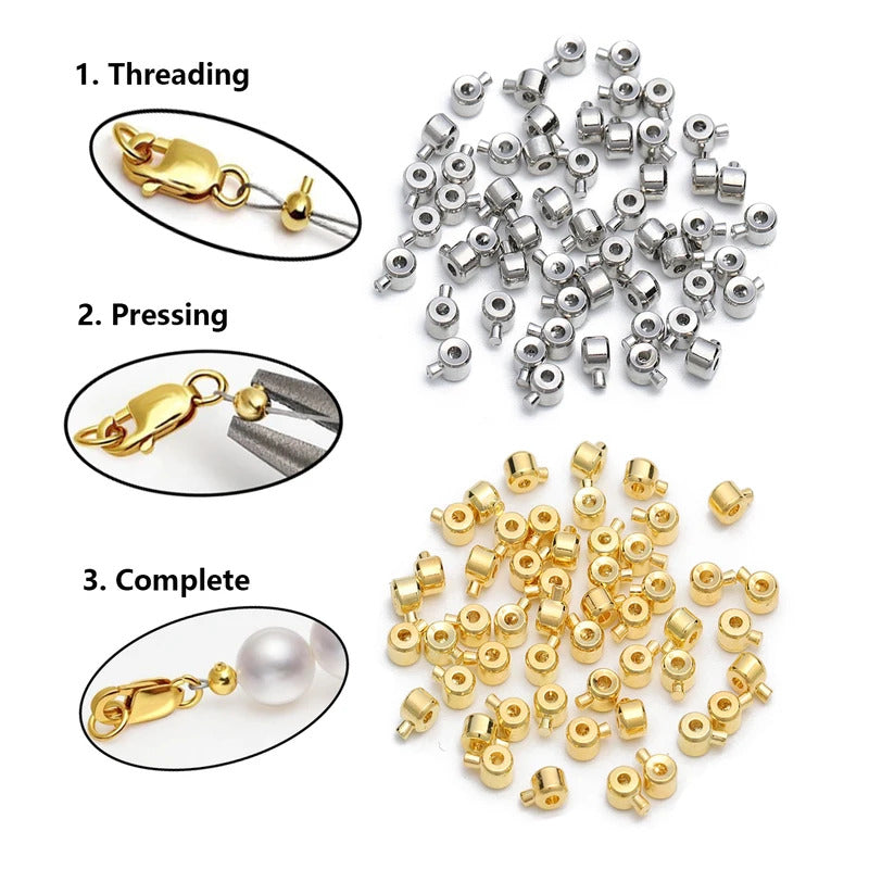 10Pcs Stainless Steel Positioning Stopper Spacers Crimp End Septum Beads for Jewelry Making DIY Necklace Bracelet Connector