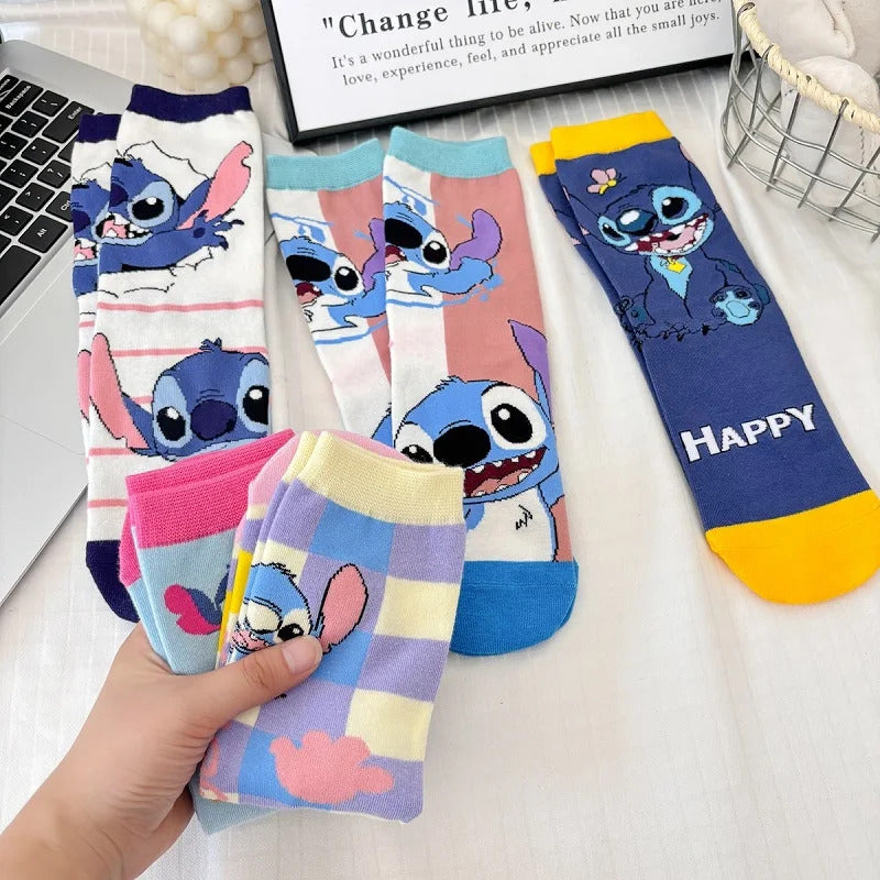 1 Pair New Design Cartoon Long Men Socks Stitch Kawaii Women Socks creative Skateboard socks Fashion knee-high Socks Size 34-42