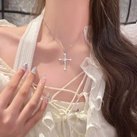 Fashion Women Crystal Zircon Cross Pendant Necklace for Women Girl Crystal Chain Necklace Punk Party Jewelry