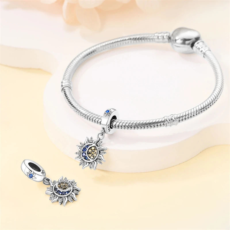 925 Sterling Silver Sun Moon And Stars Charm Beads Fits Pandach Original Bracelets Women Heart Pendants Bead DIY Luxury Jewelry