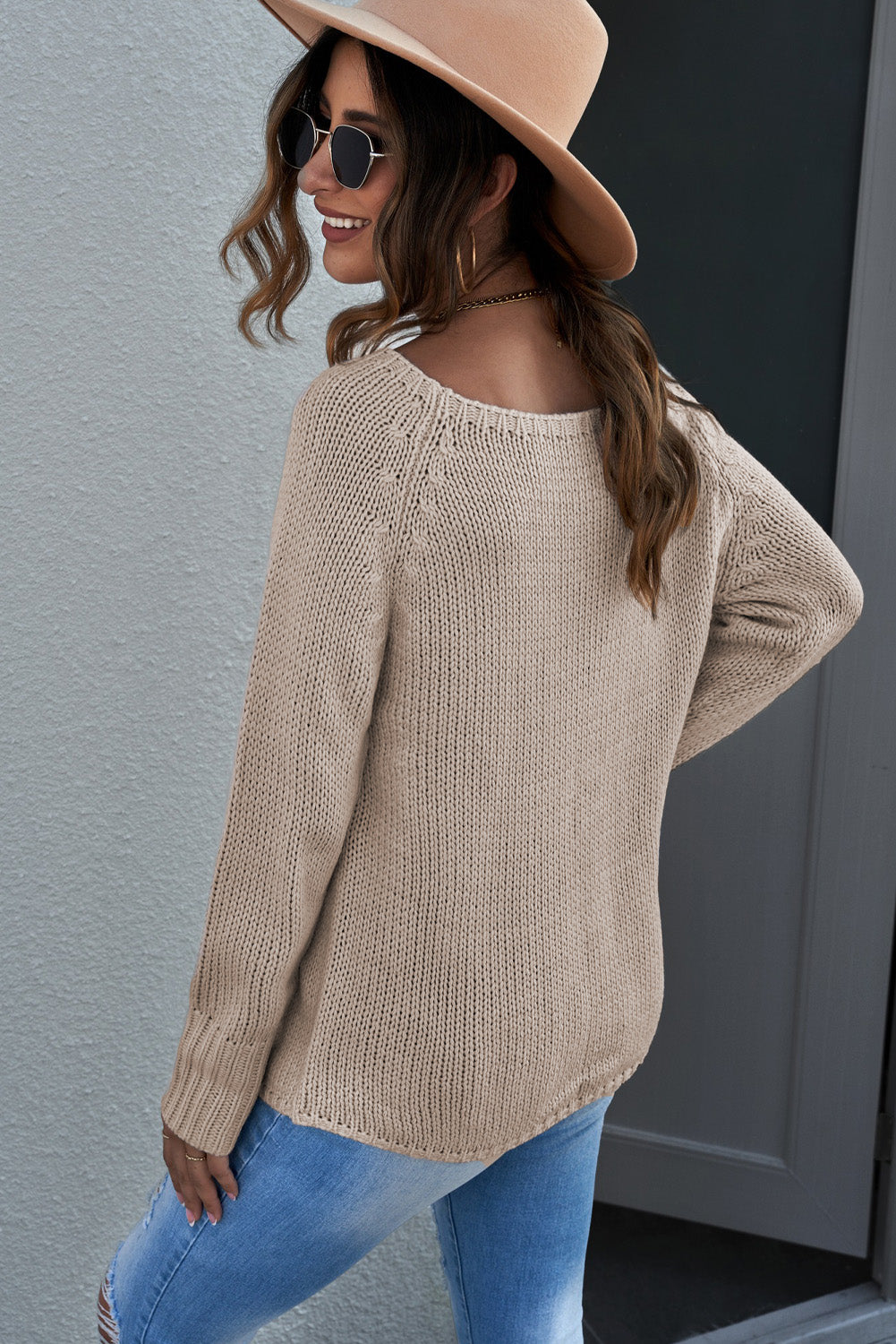 Khaki Loose Long Sleeve Knitted Sweater