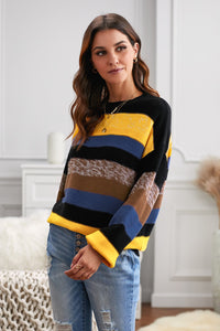 Multicolor Color Block Highlight Balloon Sleeve Sweater