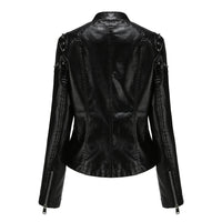 Women's Riveted Leather Coat with Standing Collar, Korean Punk Rock, Black, Red, Spring, Autumn, Fashion