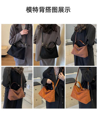 Advanced Retro Bag for Women's 2024 New Textured Frosted Shoulder Bag with Large Capacity Crossbody Commuting Tote Bag