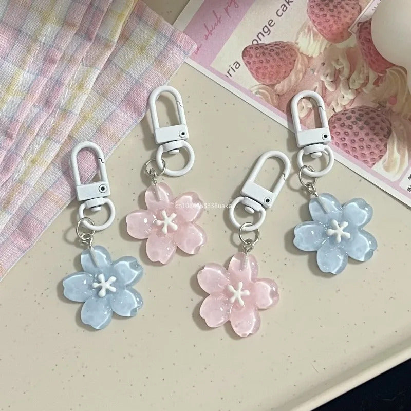 Simulated Sakura Key Chain Resin Cherry Blossom Jelly Sakura Pendant Keyring Keyring Romantic Translucent Flower Doll Pendants