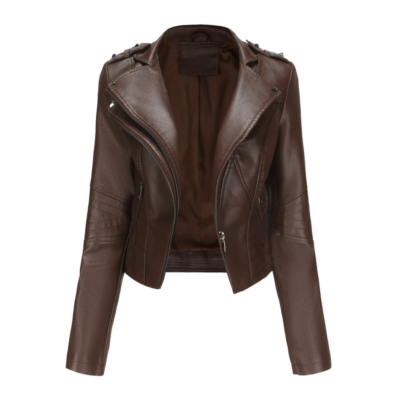 Leather coat  spring women leather jacket slim motorcycle clothing  Zipper fashion jackets and coats black high-quality clothing