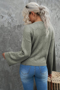 Beige Flare Sleeve Texture Knit Sweater