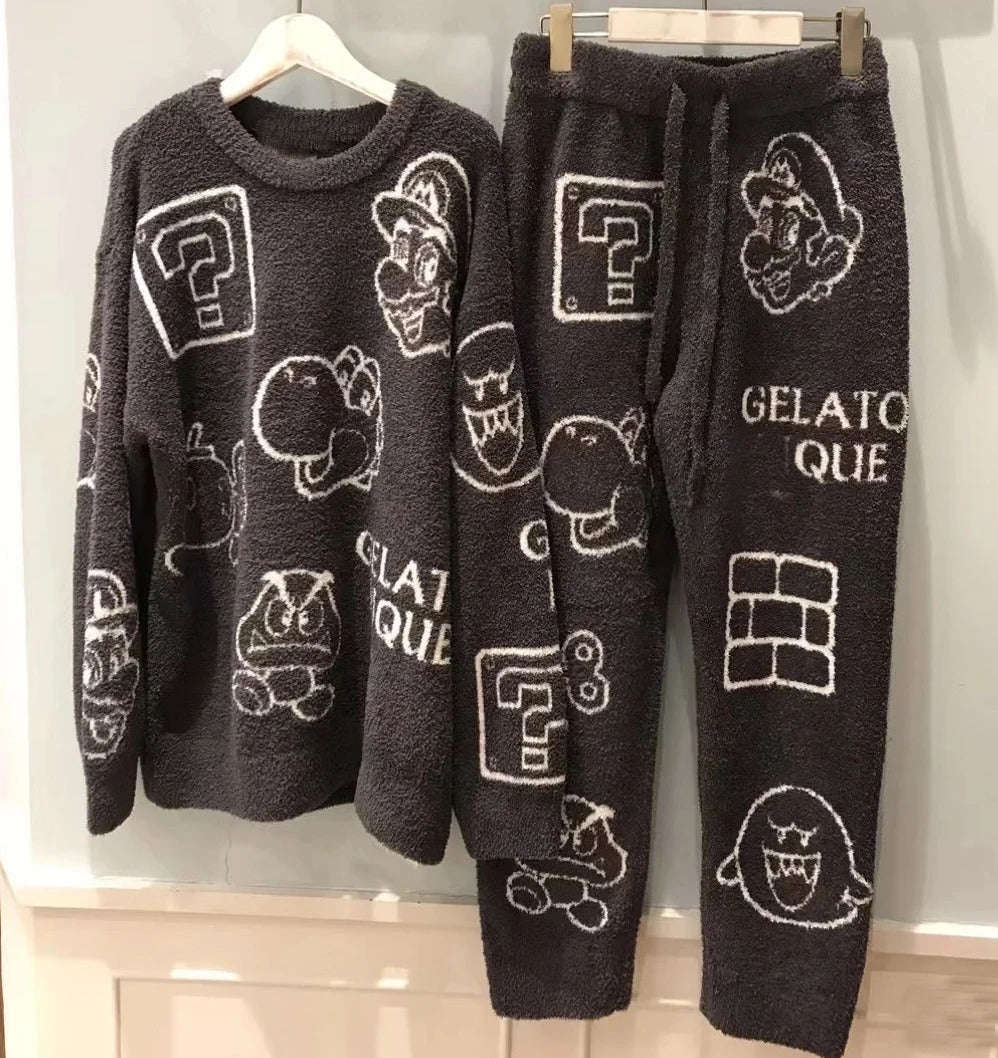 Japanese Style Winter Thick Cartoon Pajamas Home Wear Knitted Sweater like Room Wear Pijama