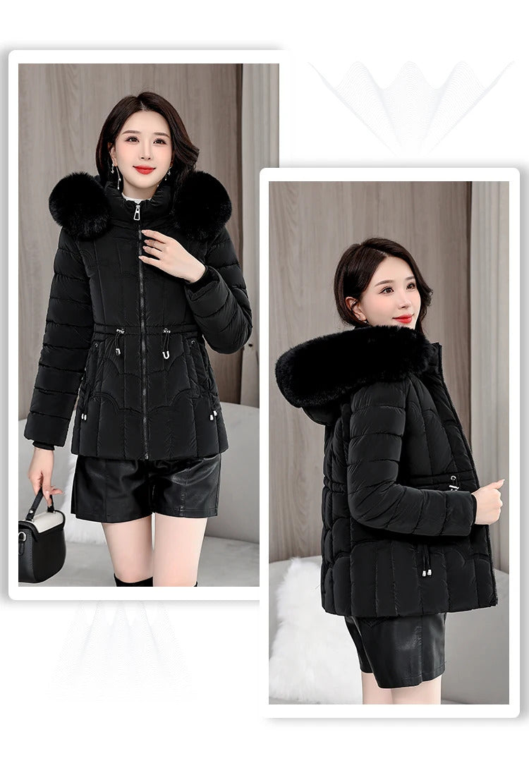 Winter 2024 New Down Jacket Women Parkas Fashion High-Quality Warm Cotton Padded Coat Ladies Short Overcoat Hooded Overwear Tops