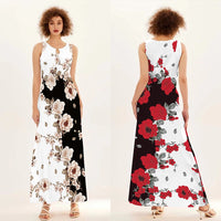 Flower Print New Casual Sleeveless Long Dress Women's V-Neck Printed Dress Swing Bohemian Retro Dresses