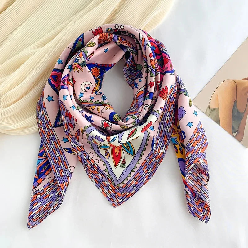 90*90Cm Square Scarf Twill Silk Feeling Women Head Shawls and Wraps Luxury Hair Tree Print Neck Scarves Hijab Bandana Pashmina